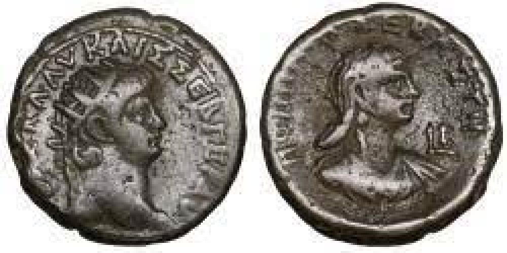 Nero, with Poppaea, 54-68. BI Tetradrachm. EGYPT. Alexandria. Toning. VFXF