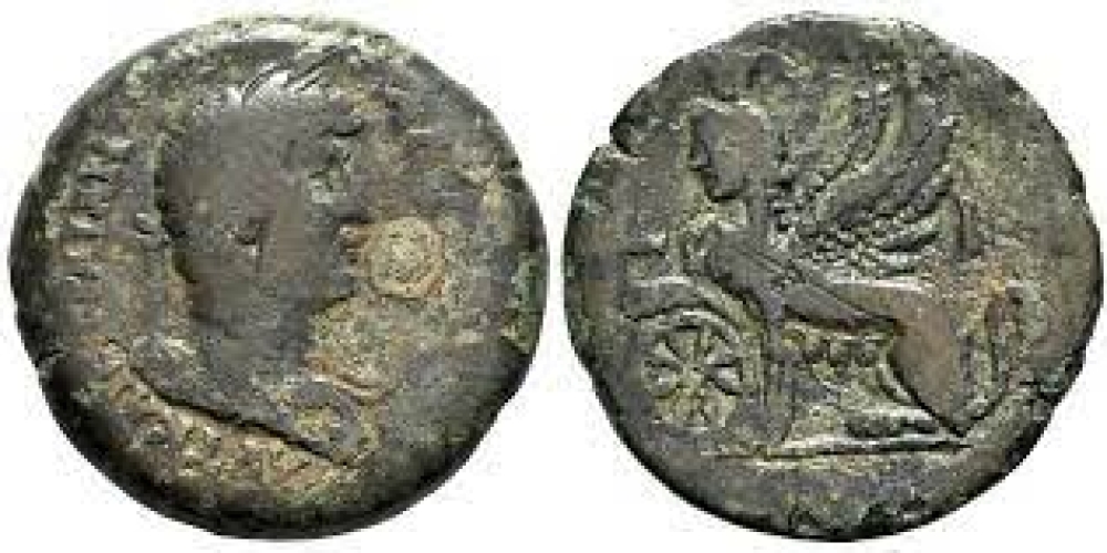 Hadrian (117-138). Egypt, Alexandria. Æ Drachm – R/ Sphinx