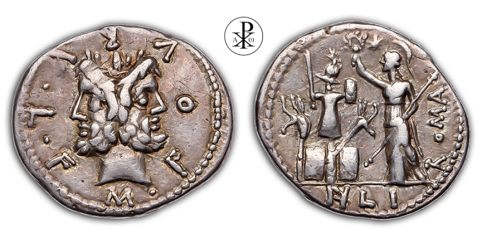 Marcus Furius Philus, Crawford RRC 281/1, Date 119 BC, Silver Denarius Rome, Janus, Roma