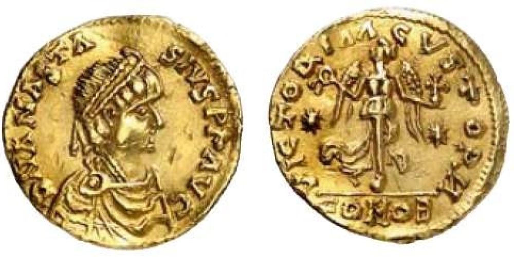 Anastasius, AV Tremissis, struck in Rome under Theodoric