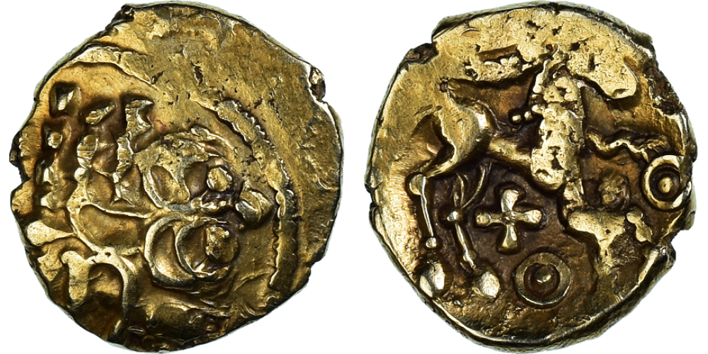 Coin, Northeast Gaul, Ambiani, 1/4 Stater, 50-30 BC, , Gold