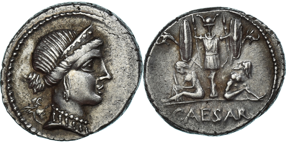 Coin, Julius Caesar, Denarius, 46-45 BC, Military mint in Spain