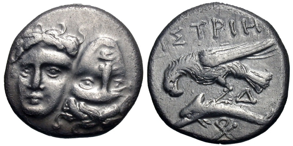 Moesia, Istros. AR Drachm. Inverted Heads / Sea Eagle.