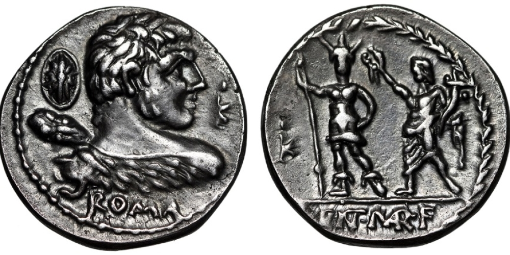 P Cornelius Lentulus Denarius Hercules From Behind / Roma Crowned by Genius EF