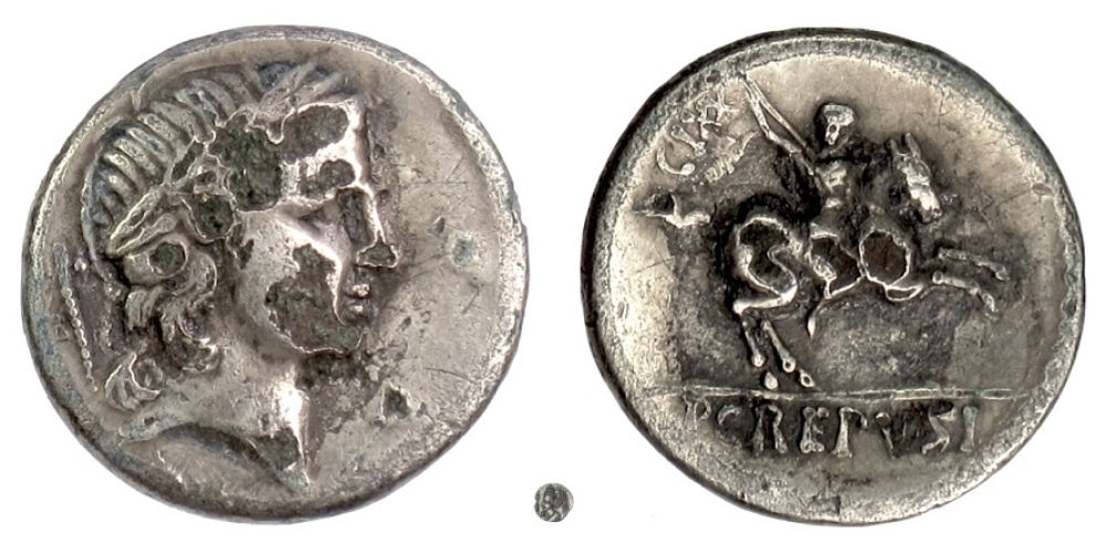 Pub. Crepusius. Fourrée denarius. Apollo